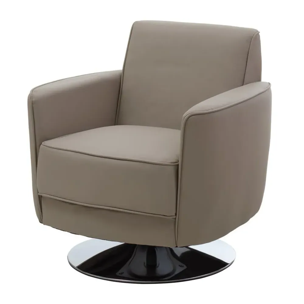 Wuxue Lounge Chair with Chrome Base - Mink, Leather Effect