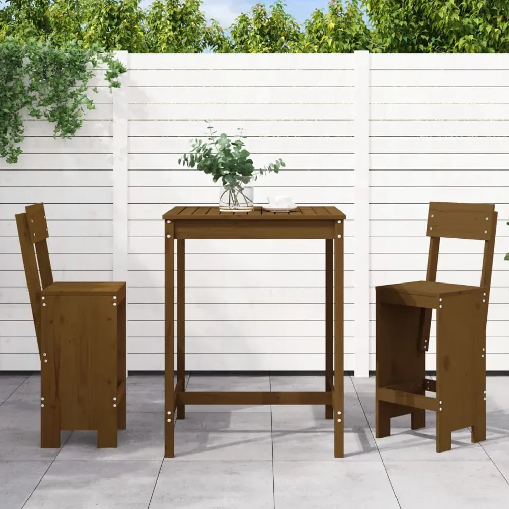 Xandor Garden Bar Table with 2 Stools - Honey Brown, Solid Pine product
