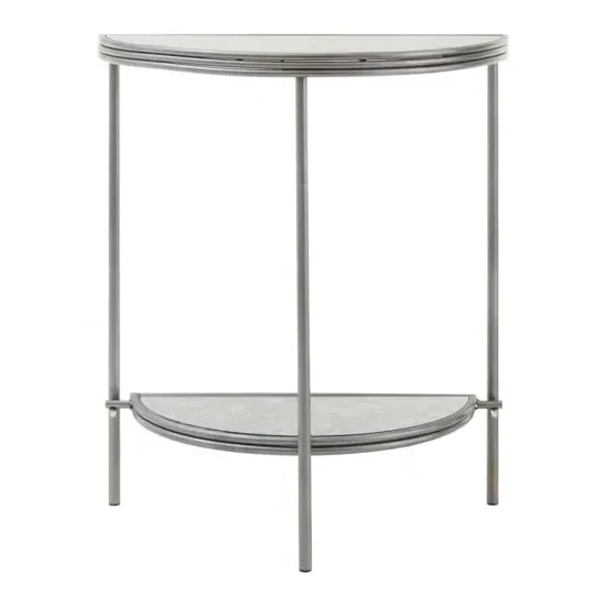 Xaria Semi Circle Console Table - Mirrored, Distressed Effect