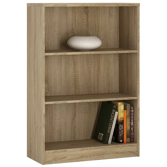 Xeka Wide Bookcase with 3 Shelves - Sonoma Oak, Wood