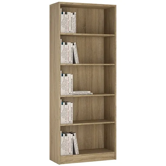 Xeka Wide Bookcase with 5 Shelves - Sonoma Oak, Wood