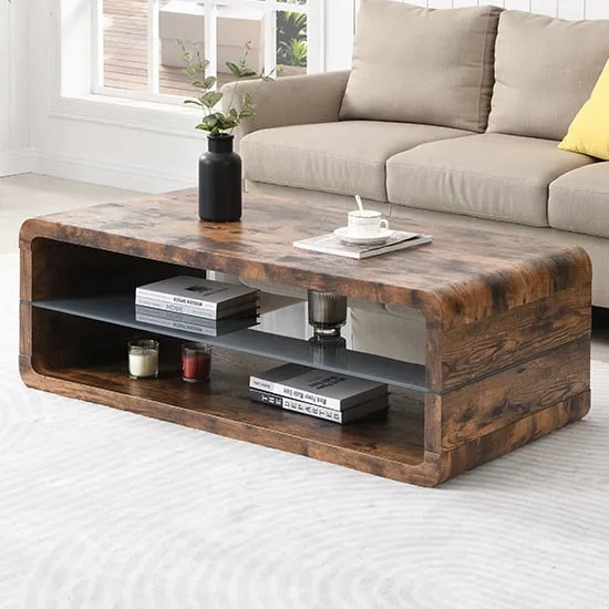 Xono Coffee Table with Shelf - Rustic Oak