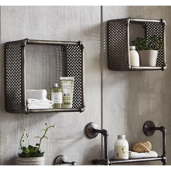 Yates Square Wall Shelves Set of 2 - Anthracite, Metal image
