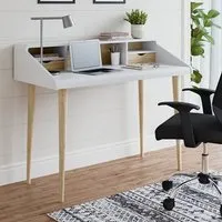 Yatton Laptop Desk with 2 Drawers - White, Oak