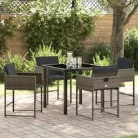 Yavion 5-Piece Garden Dining Set with 4 Chairs - Grey, Poly Rattan alternate view