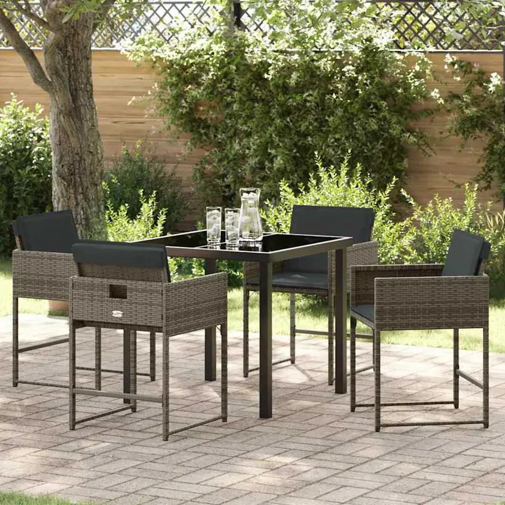 Yavion 5-Piece Garden Dining Set with 4 Chairs - Grey, Poly Rattan product