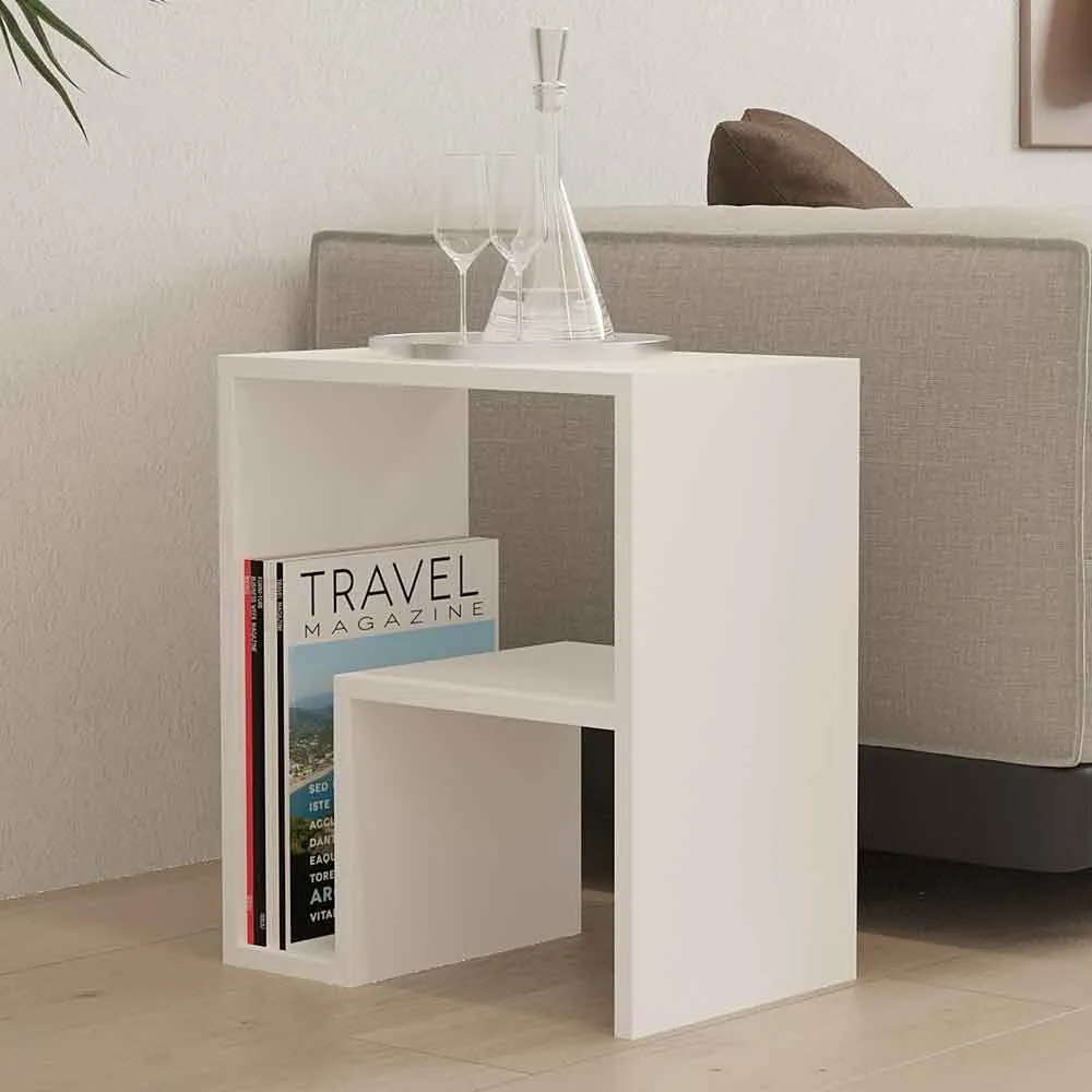 Yepa Side Table with Open Shelves - White, Melamine product