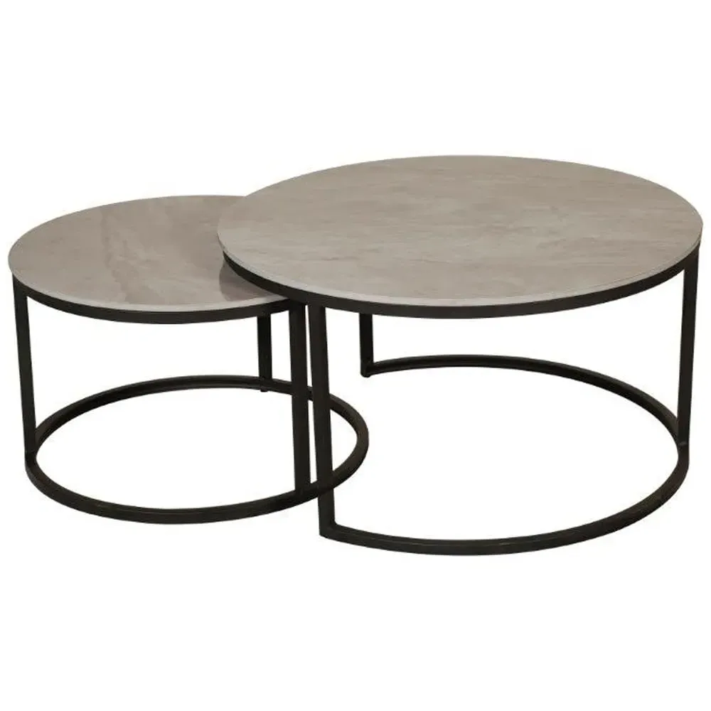 Yetis Round Nesting Coffee Tables - Ruibei Grey, Ceramic