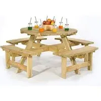 Yetta Round Picnic Table with 8 Seater Benches - Green, Pine