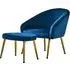 York Armchair with Footstool - Blue, Velvet