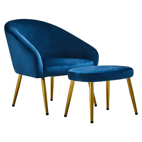 York Armchair with Footstool - Blue, Velvet