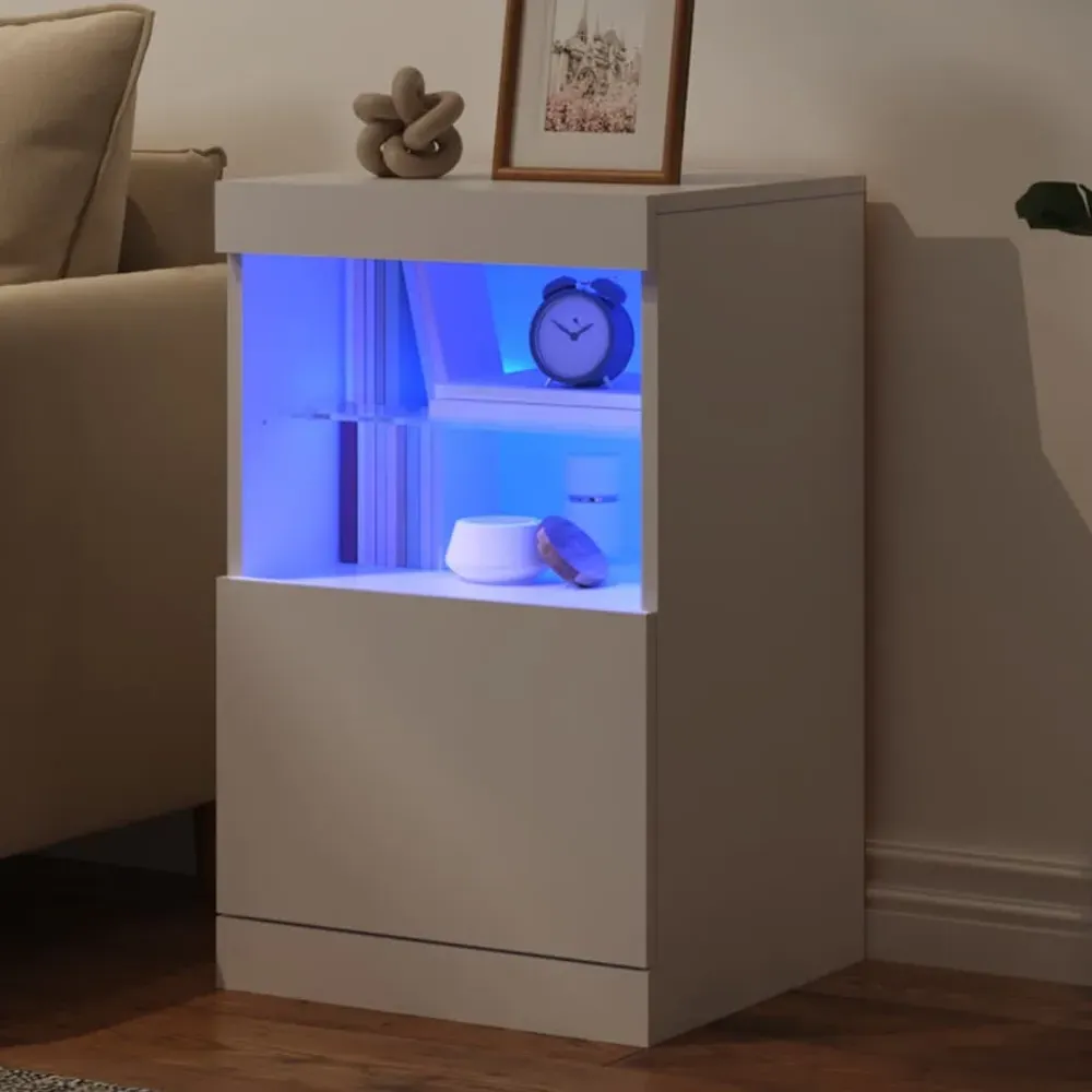 Ypsilanti Bedside Cabinet with 1 Door and LED - White, Engineered Wood product