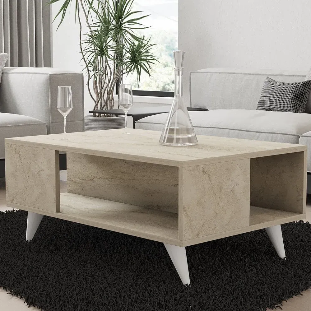 Yuka 2-Tier Coffee Table - Travertine Marble Effect product