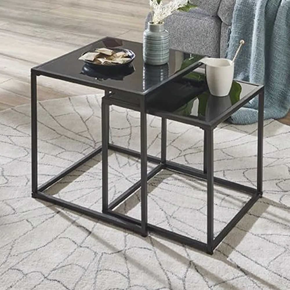 Yukon Nest of 2 Tables - Black Glass, Steel