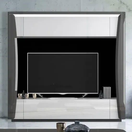 Zaire Gloss Entertainment Unit with LED - White, Grey