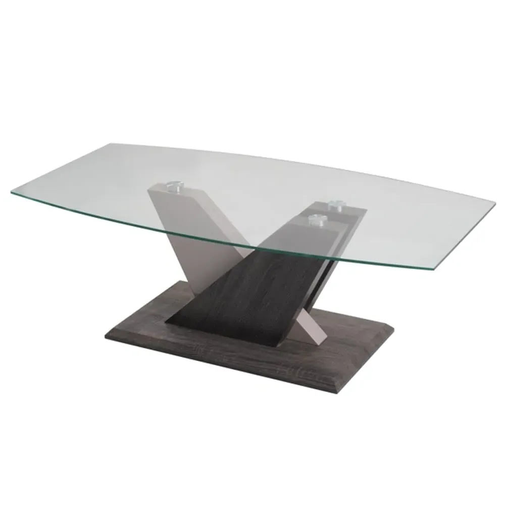 Zanesville Coffee Table - Clear Glass, Dark Grey Wood