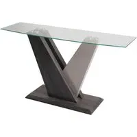 Zanesville Console Table - Clear Glass, Dark Grey Wood