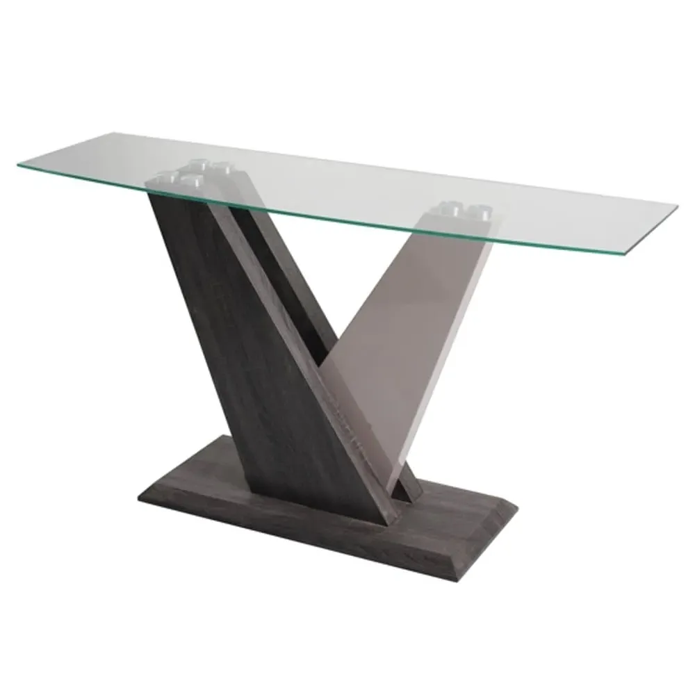 Zanesville Console Table - Clear Glass, Dark Grey Wood