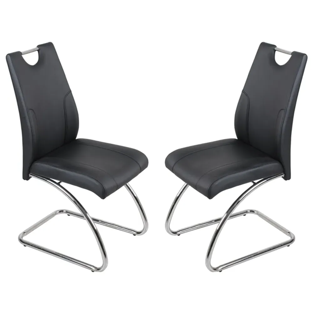 Zanesville Dining Chairs with Chrome Legs - Black, Leather image