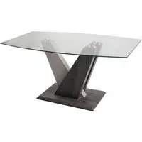 Zanesville Dining Table - Clear Glass, Dark Grey Wood