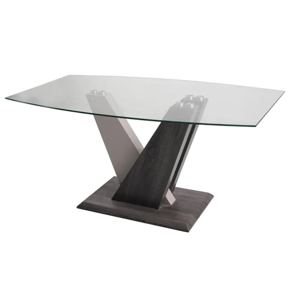 Zanesville Dining Table - Clear Glass, Dark Grey Wood