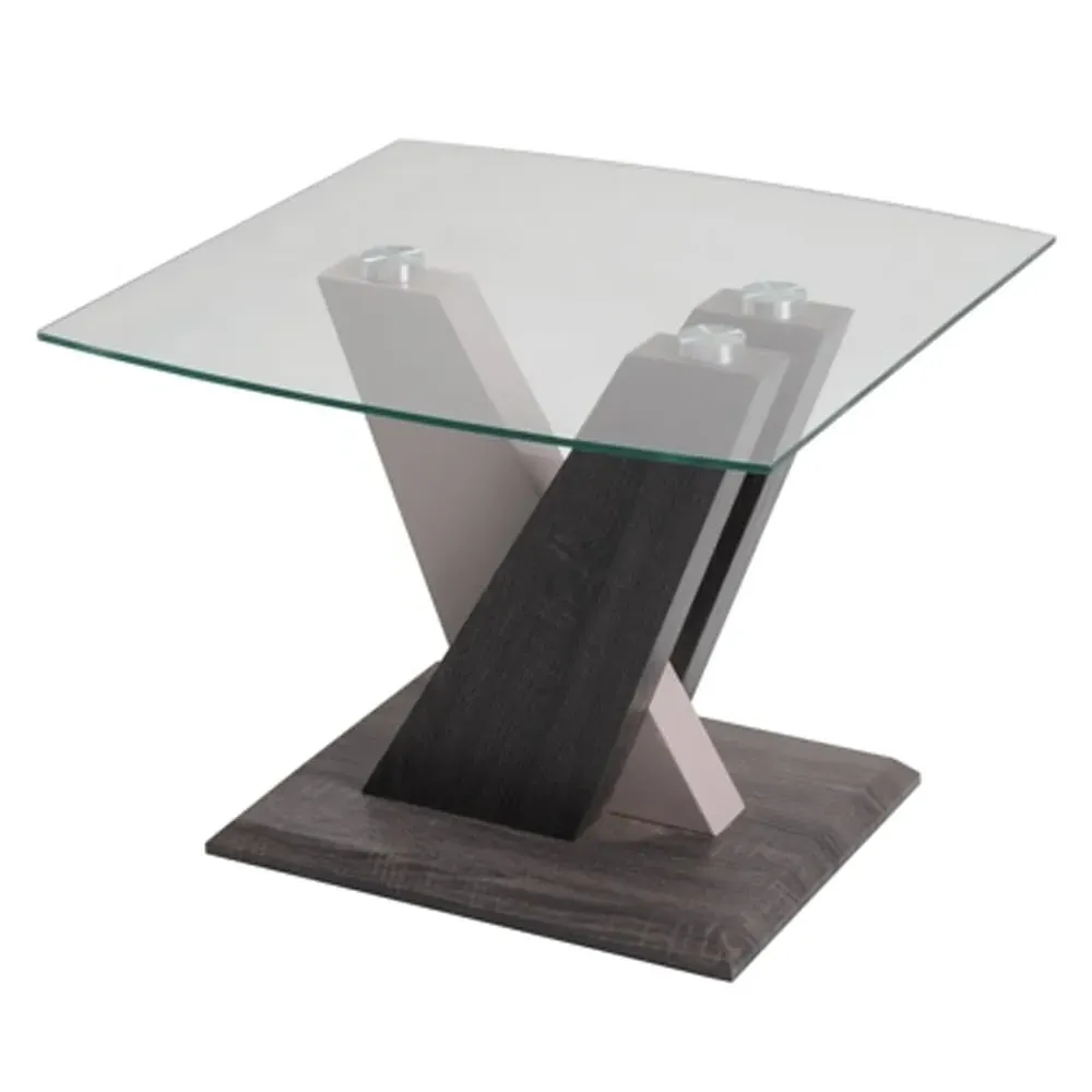 Zanesville End Table - Clear Glass, Dark Grey Wood