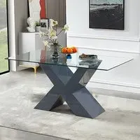 Zanti Dining Table with X-Shape Base - Grey, Glass
