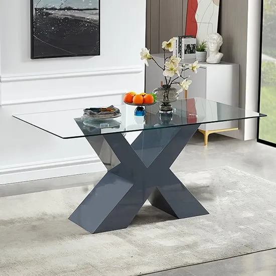 Zanti Dining Table with X-Shape Base - Grey, Glass image