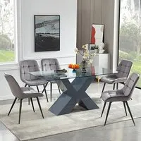 Zanti Glass Dining Table with 6 Pekato Chairs - Grey, Glass