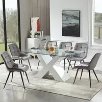 Zanti Glass Dining Table with 6 Pekato Chairs - White, Glass
