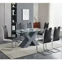Zanti Glass Dining Table with 6 Petra Chairs - Grey, Glass