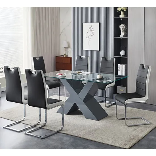 Zanti Glass Dining Table with 6 Petra Chairs - Grey, Glass