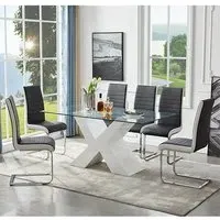 Zanti Glass Dining Table with 6 Symphony Chairs - White, Glass