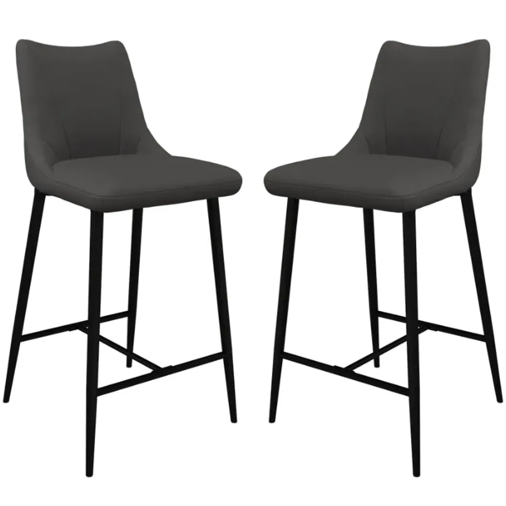 Zaria Bar Chairs in Pair - Dark Grey, Faux Leather image