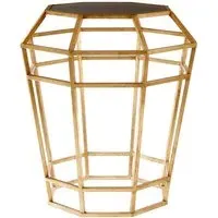 Zaria Drum Shaped Glass Top Side Table - Gold