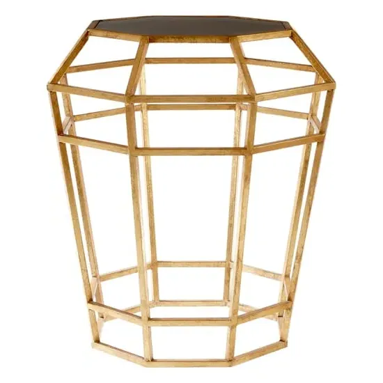 Zaria Drum Shaped Glass Top Side Table - Gold image