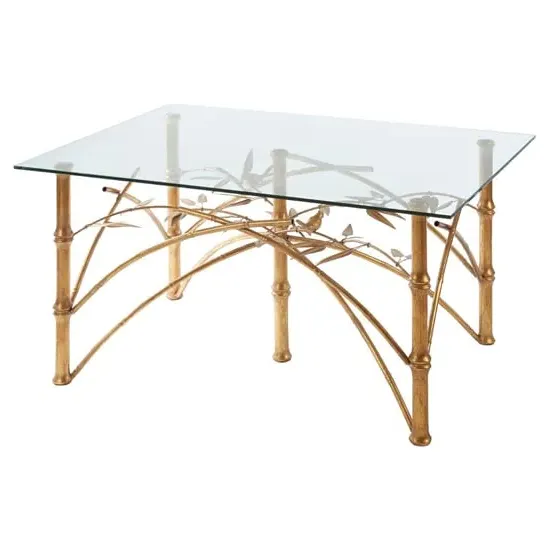 Zaria Glass Top Coffee Table with Bamboo Design - Gold