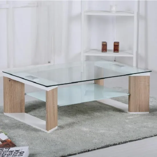 Zayd Rectangular Coffee Table with Storage - White, Glass