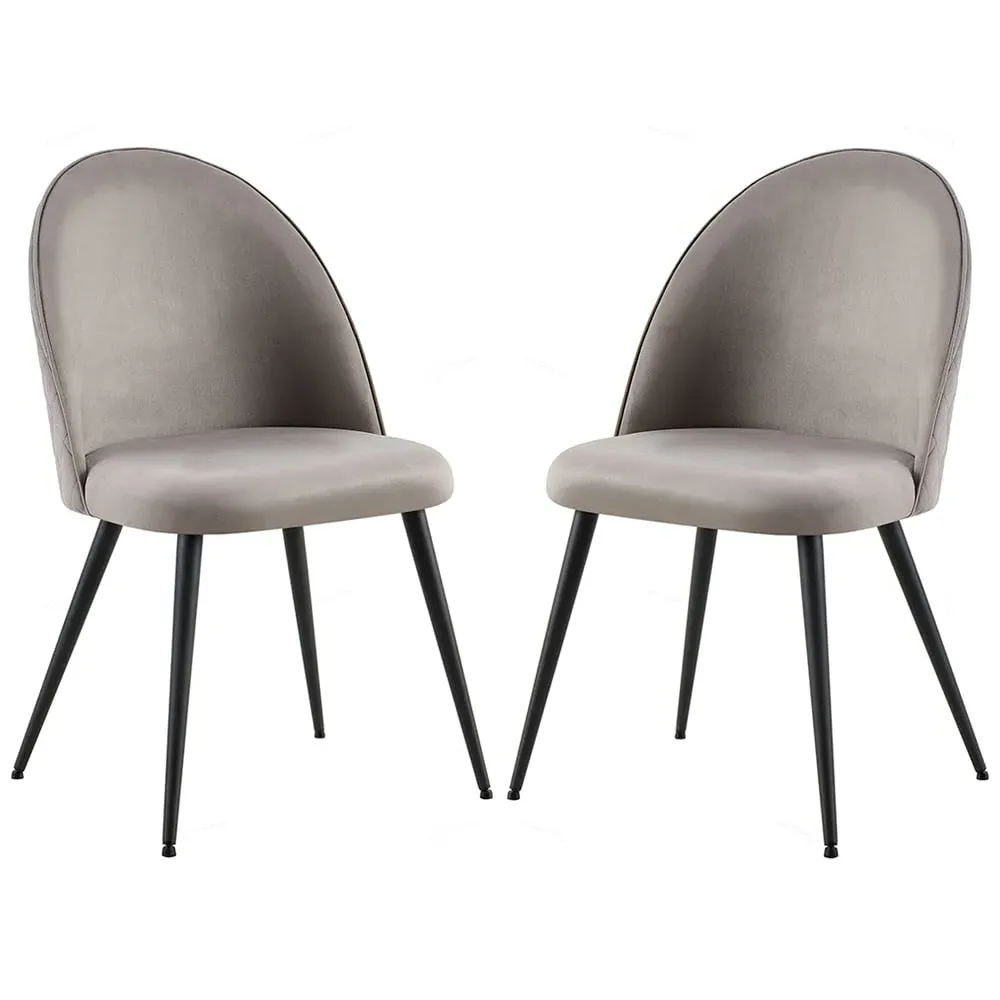 Zebulon Dining Chairs in Pair - Grey, Velvet