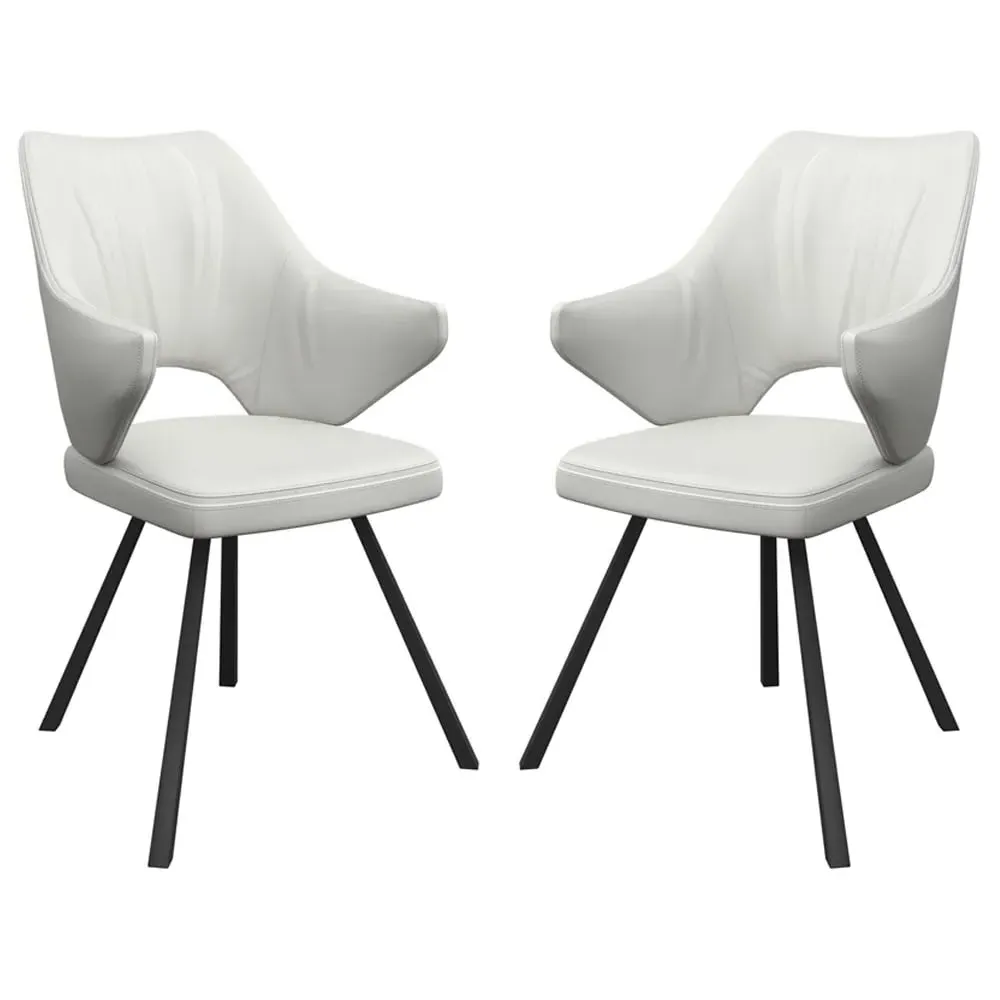 Zebulon Dining Chairs in Pair - White, Leather
