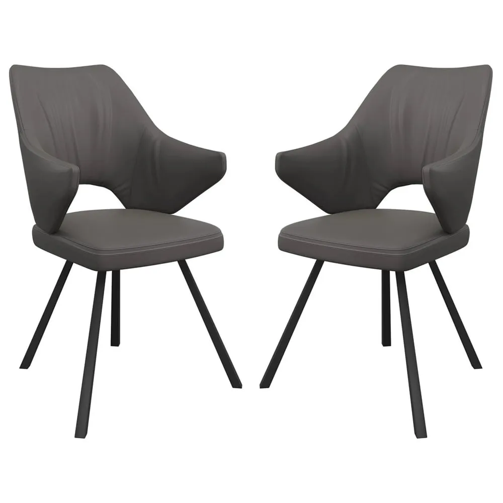 Zebulon Dining Chairs with Armrests in Pair - Grey, Leather