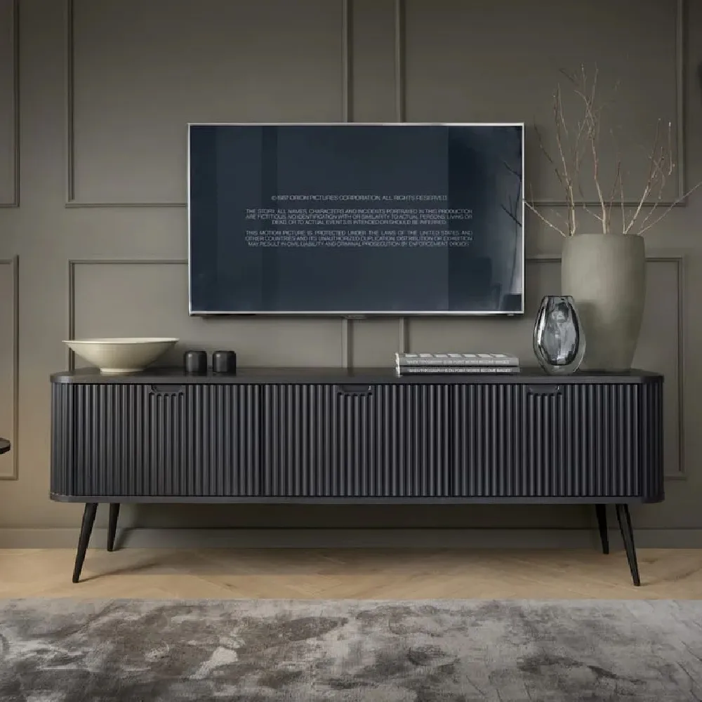 Zebulon TV Stand with 3 Doors - Black, Laminated Board product
