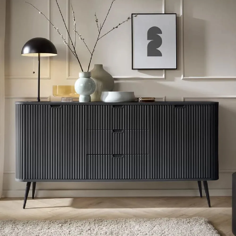 Zebulon Wooden Sideboard with 2 Doors and 3 Drawers - Black image