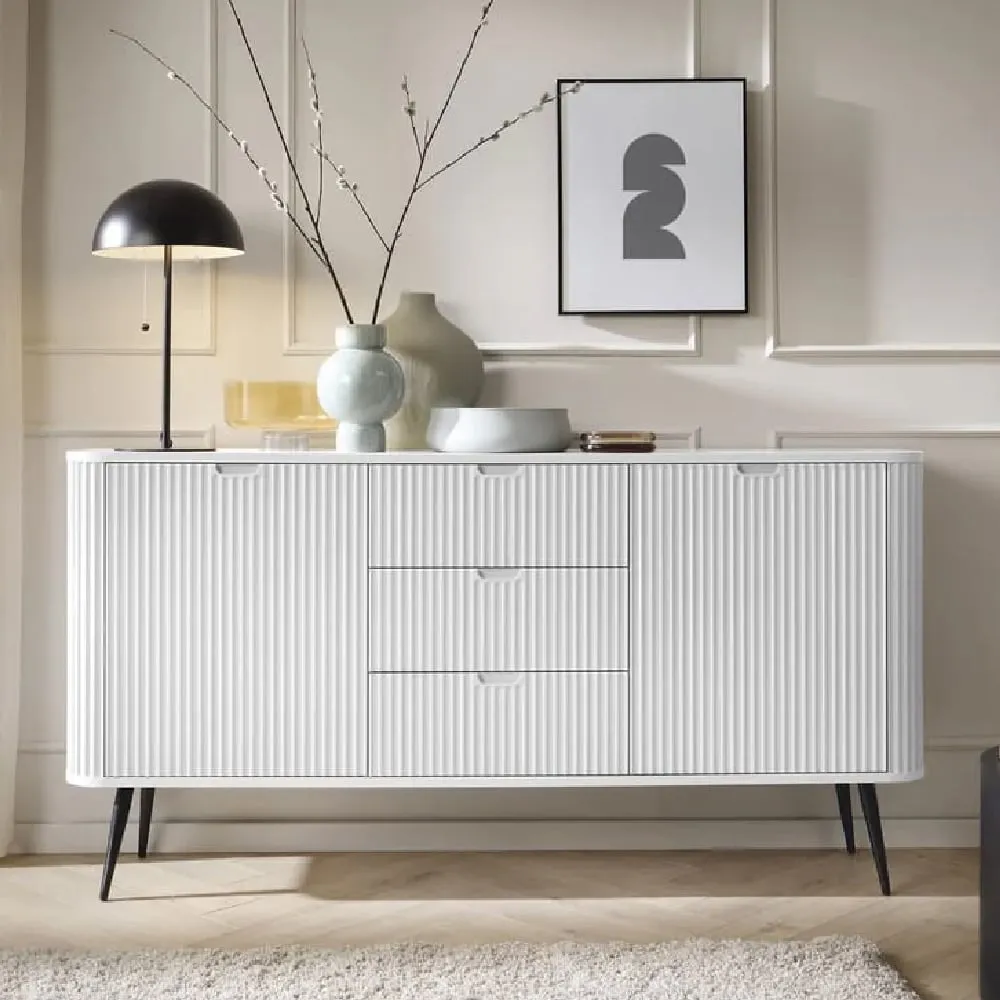 Zebulon Wooden Sideboard with 2 Doors and 3 Drawers - White