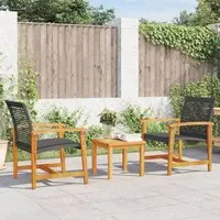 Zelivo 3-Piece Outdoor Bistro Set - Black, PE Rattan & Acacia Wood alternate view