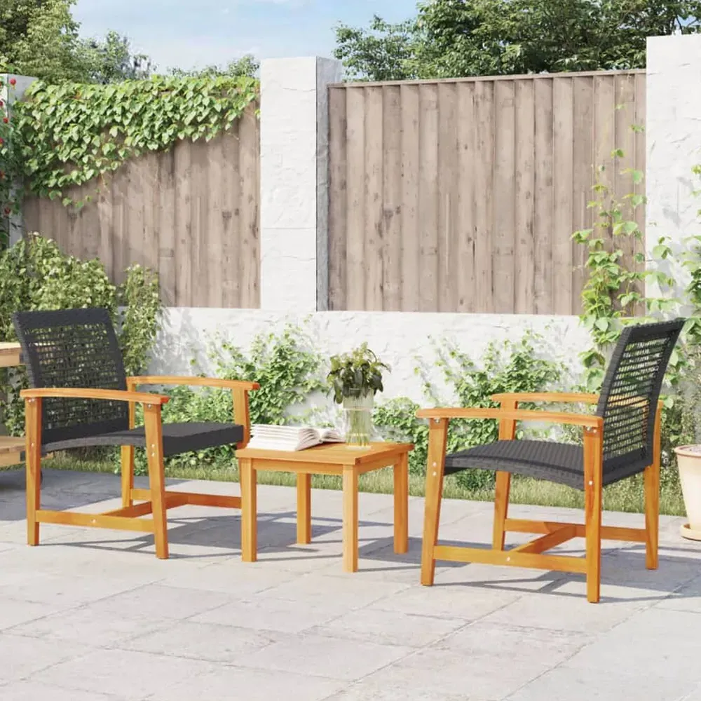 Zelivo 3-Piece Outdoor Bistro Set - Black, PE Rattan & Acacia Wood product