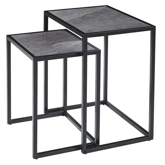 Zell Nest of 2 Tables - Grey, MDF Wood