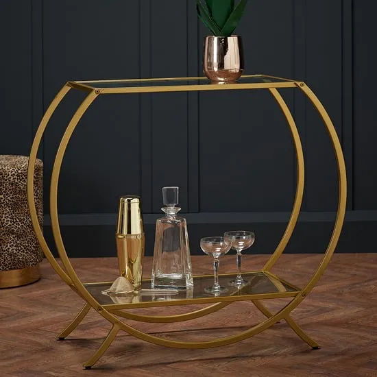 Zennor Console Table with Shelves - Clear Glass, Gold image