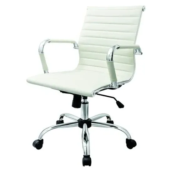 Zexa Office Chair with Adjustable Height - White, Faux Leather