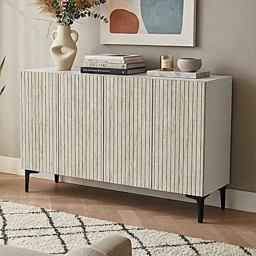 Zeynep 4-Door Sideboard - White, Travertine Marble Effect product